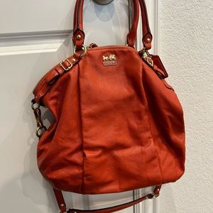 Large Coral Leather Coach Handbag